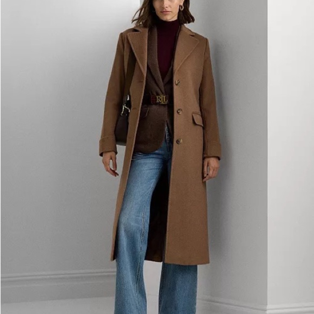 Lauren by Ralph Lauren long notch collar coat.  Camel. SZ10